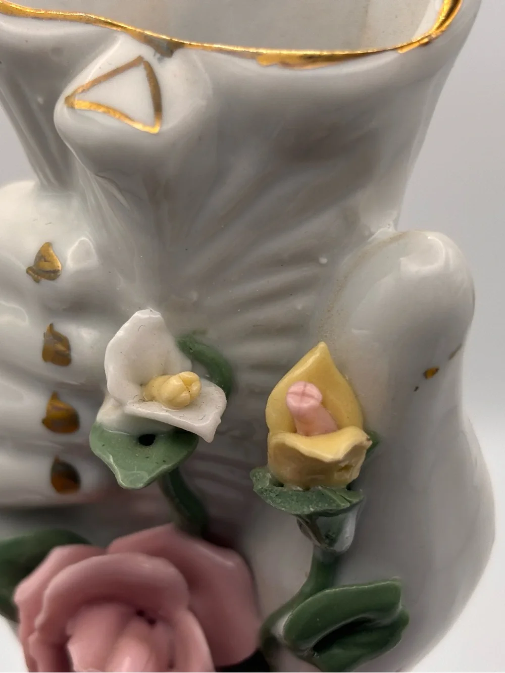 Vintage Ceramic Lady's Hand Holding Vase Figural Bud Vase, Pink Rose Decor
